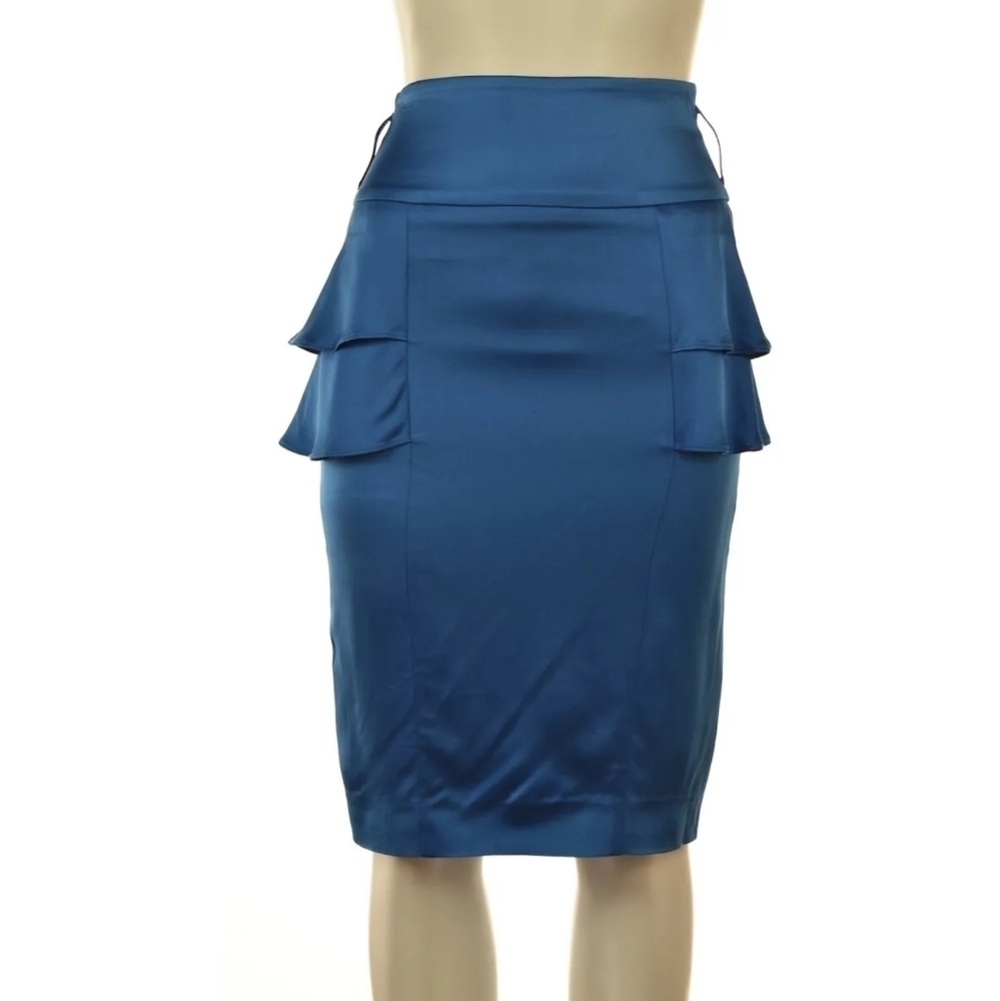 Reiss Womens Skirt Blue Solid Pencil Midi Length Skirt Size 8
